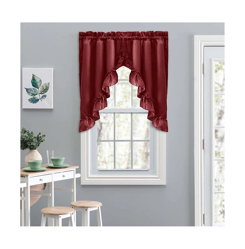 Ellis Stacey 1.5" Rod Pocket High Quality Fabric Solid Color Window Ruffled Swag 60"x38" Merlot