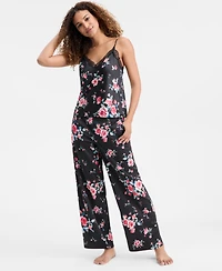 I.n.c. International Concepts Women's Stretch Satin Lace-Trim Top & Pajama Pants Set, Created for Macy's