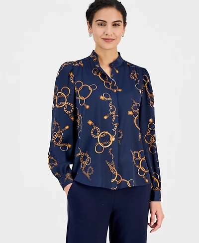 T Tahari Women's Printed Button-Front Blouse