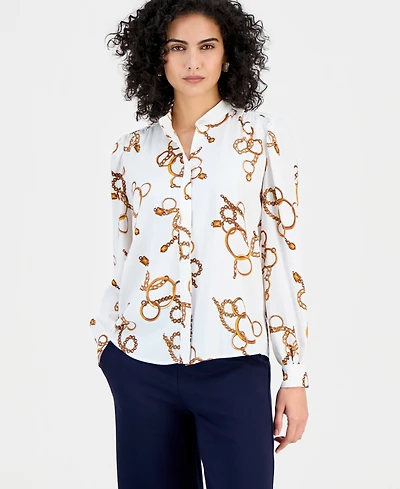T Tahari Women's Printed Button-Front Blouse