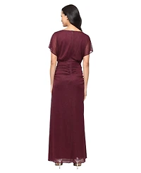 Sl Fashions Petite Long Glitter Round Neck Mesh Dress