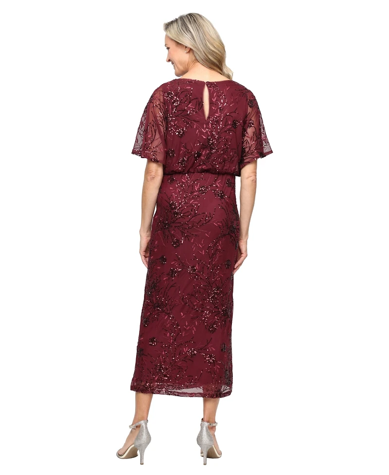 Sl Fashions Women's Sequined Blouson Midi Dress