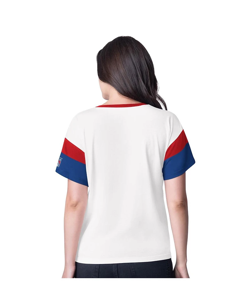 G-iii 4Her by Carl Banks Women's White New York Rangers Rink Oversized Rhinestone V-Neck T-Shirt