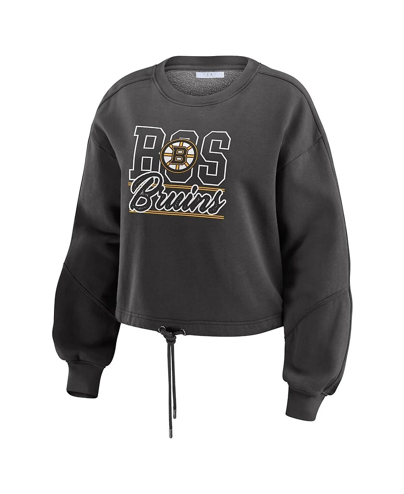 Wear by Erin Andrews Women's 2-Piece Black Boston Bruins Washed Fleece Sweatshirt and Shorts Lounge Set