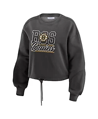 Wear by Erin Andrews Women's 2-Piece Black Boston Bruins Washed Fleece Sweatshirt and Shorts Lounge Set