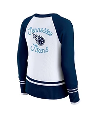 Wear by Erin Andrews Women's White/Navy Tennessee Titans Color Block Raglan Sweater