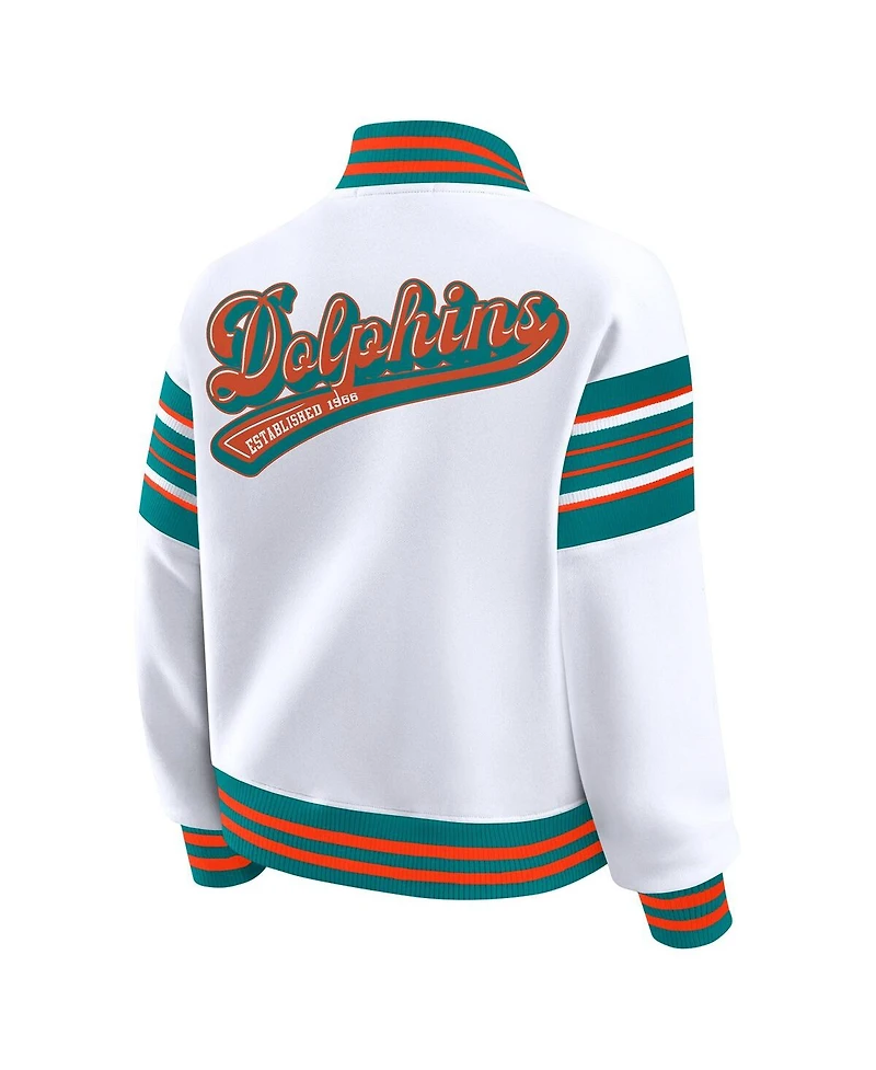 Wear by Erin Andrews Women's White Miami Dolphins Full-Snap Fleece Sweatshirt Jacket