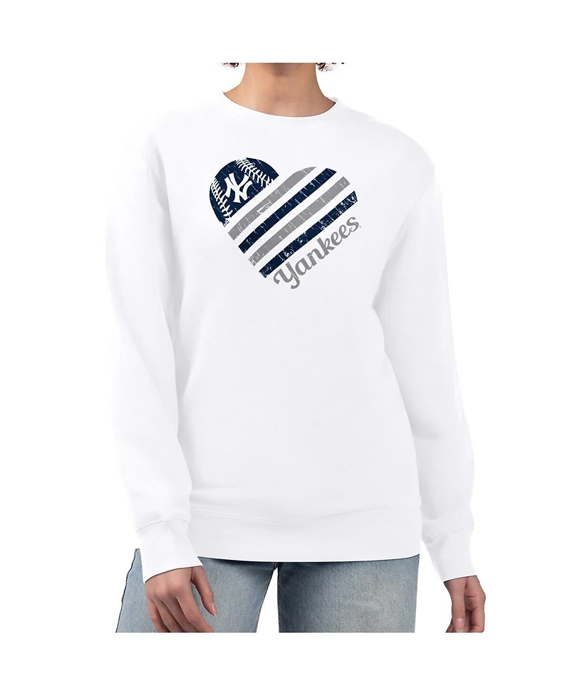 G-iii 4Her by Carl Banks Women's White New York Yankees Heart Logo Fleece Pullover Sweatshirt