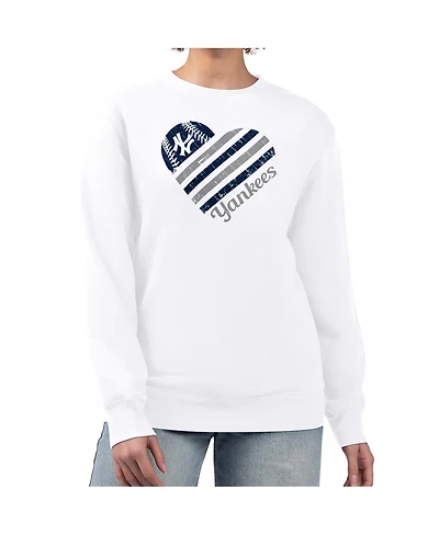 G-iii 4Her by Carl Banks Women's White New York Yankees Heart Logo Fleece Pullover Sweatshirt