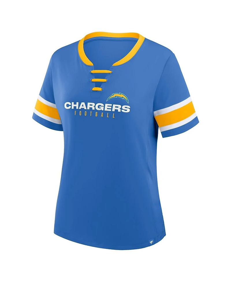 Fanatics Women's Powder Blue Los Angeles Chargers Redzone Draw Play Athena Lace-Up T-Shirt