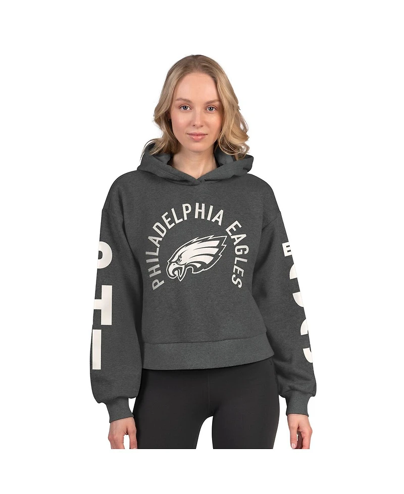 Starter Women's Heather Charcoal Philadelphia Eagles Star Player Cropped Fleece Pullover Hoodie