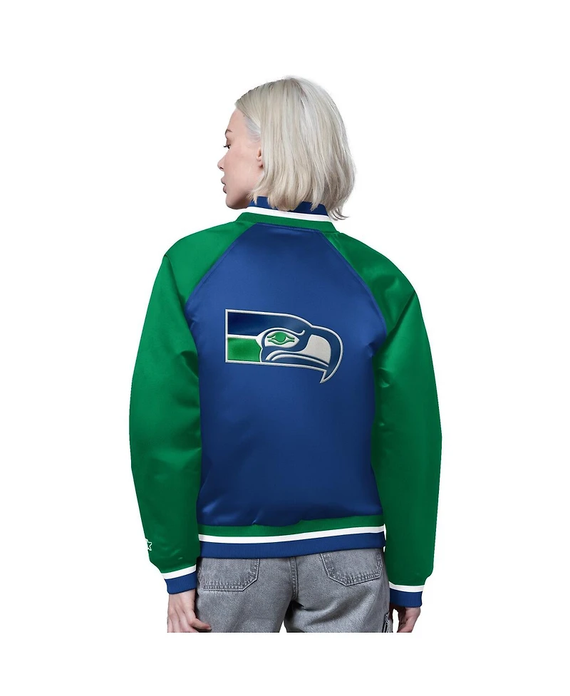 Starter Women's Royal/Green Seattle Seahawks Satin Full-Snap Vintage Varsity Jacket
