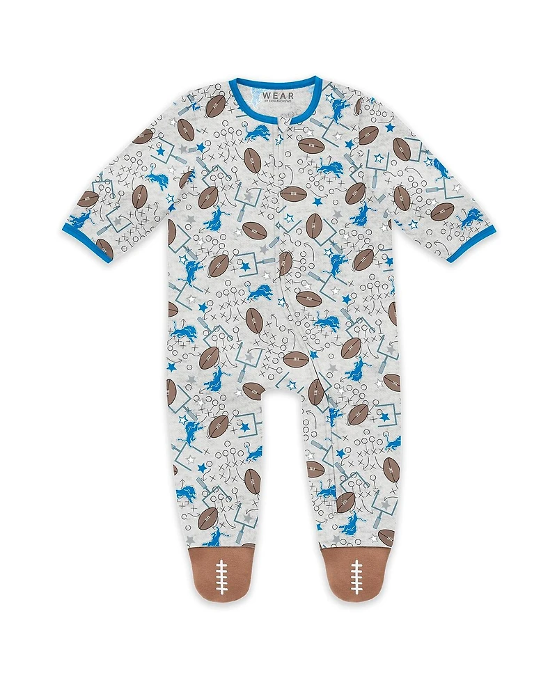 Wear by Erin Andrews Baby Boys and Girls Newborn Detroit Lions Sleep Play Full-Zip Sleeper Bib Set