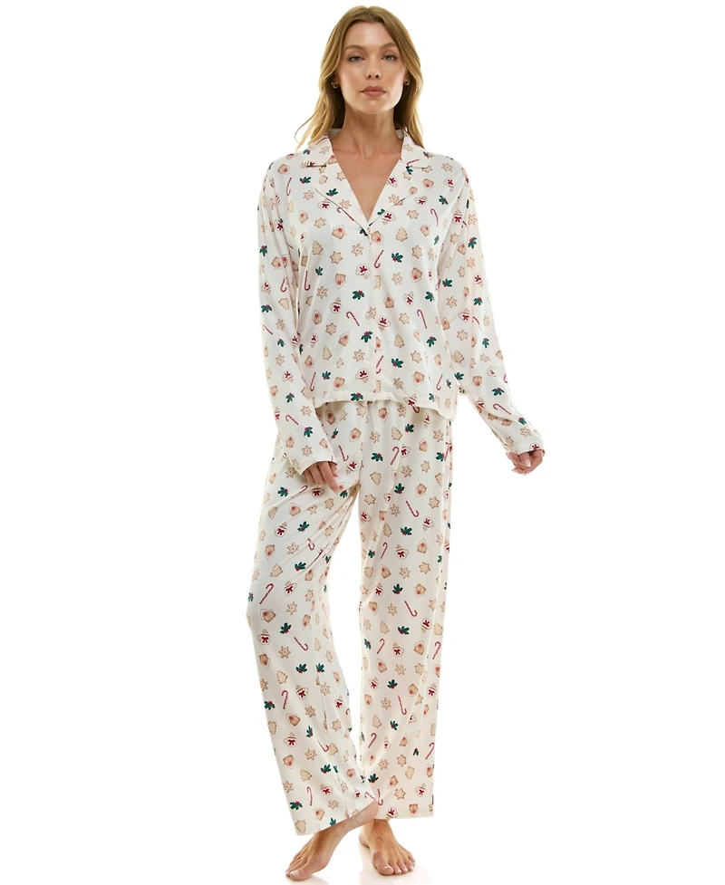 Sincerely Jules Women's Long Sleeve Top and Bottom 2-Piece Notch Collar Set