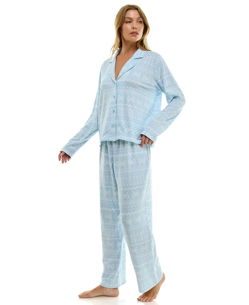 Sincerely Jules Women's Long Sleeve Top and Bottom 2-Piece Notch Collar Set