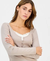 Pink Rose Juniors' Layered-Look Henley Top