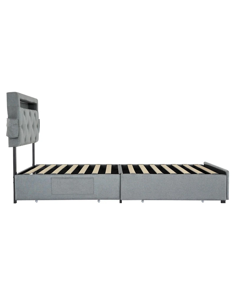 Streamdale Furniture Twin Bed Frame with Usb Charging, Led Lights, Headboard, & Storage Drawers