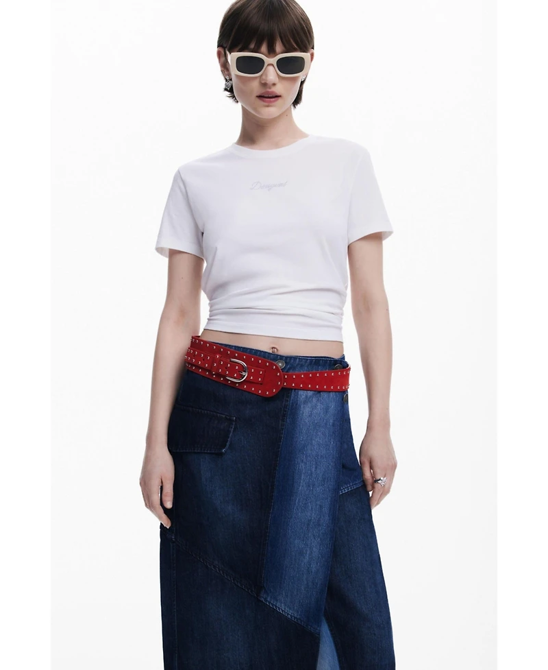 Desigual Women's Crossed denim midi skirt