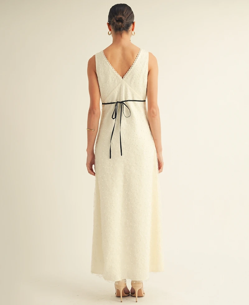 Arose Studio, Inc Women's V-Neck Scalloped Lace Tie-Back Slip Midi Dress