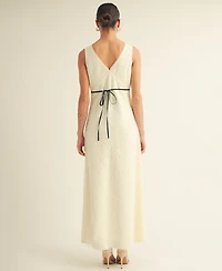 Arose Studio, Inc Women's V-Neck Scalloped Lace Tie-Back Slip Midi Dress