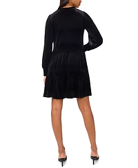 Msk Women's Split-Neck Blouson-Sleeve Tiered Velvet Shift Dress