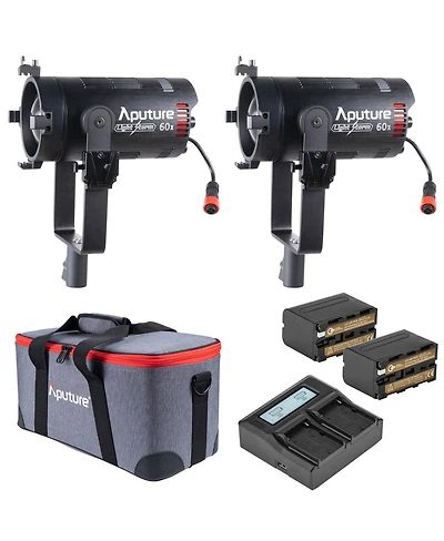 Aputure Ls 60x 60W Bi-Color Adjustable Focusing Led Light, 2-Pack, 2x Np-F970 Batteries + Compact Smart Charger Kit