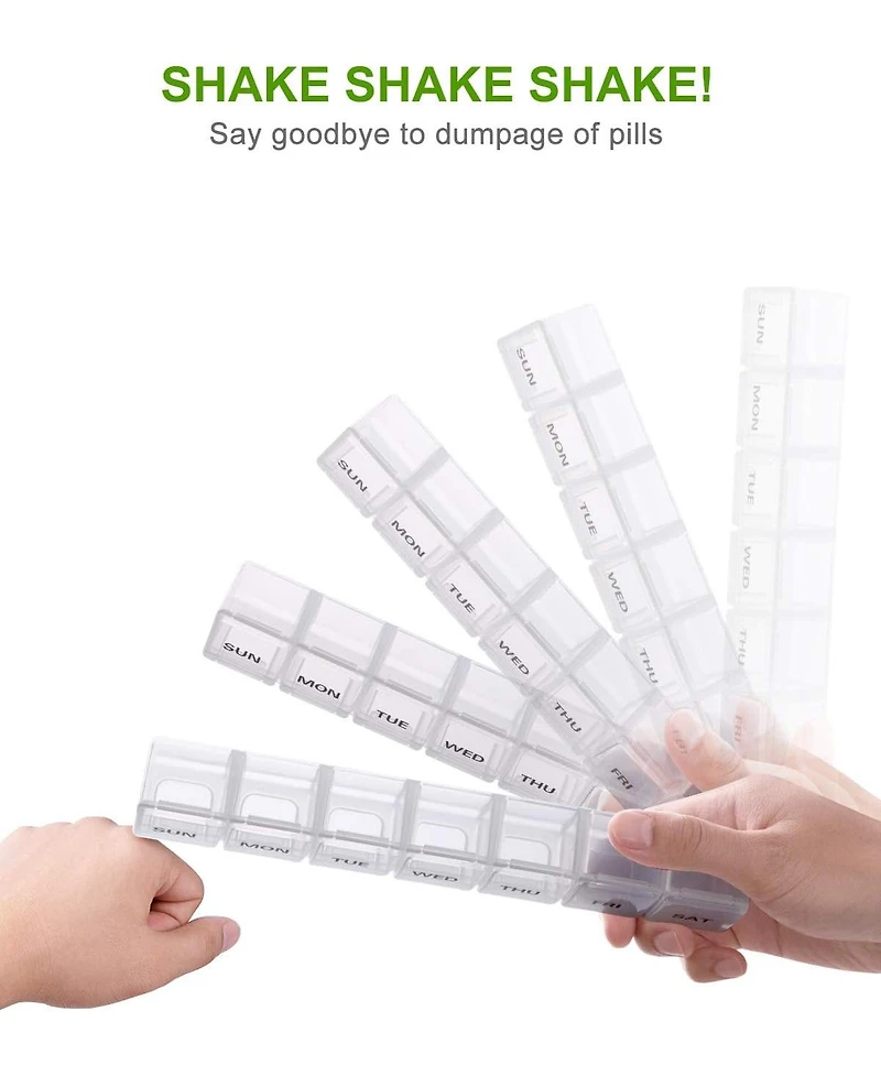Sukuos Weekly Pill Organizer 2 Pack Daily Pill Box for Medicine Vitamins Supplements