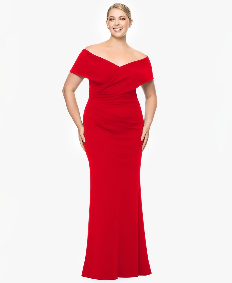 Betsy & Adam Plus Sweetheart Off-The-Shoulder Gown