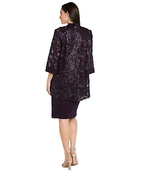 R & M Richards Petite 2-Piece Embroidered and Sequin Cutout Jacket with Tank Dress