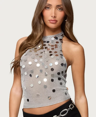 Edikted Women's Shiny Sequin Backless Halter Top