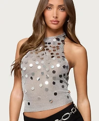 Edikted Women's Shiny Sequin Backless Halter Top