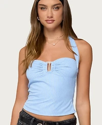 Edikted Women's Caitie Striped Buckle Halter Top