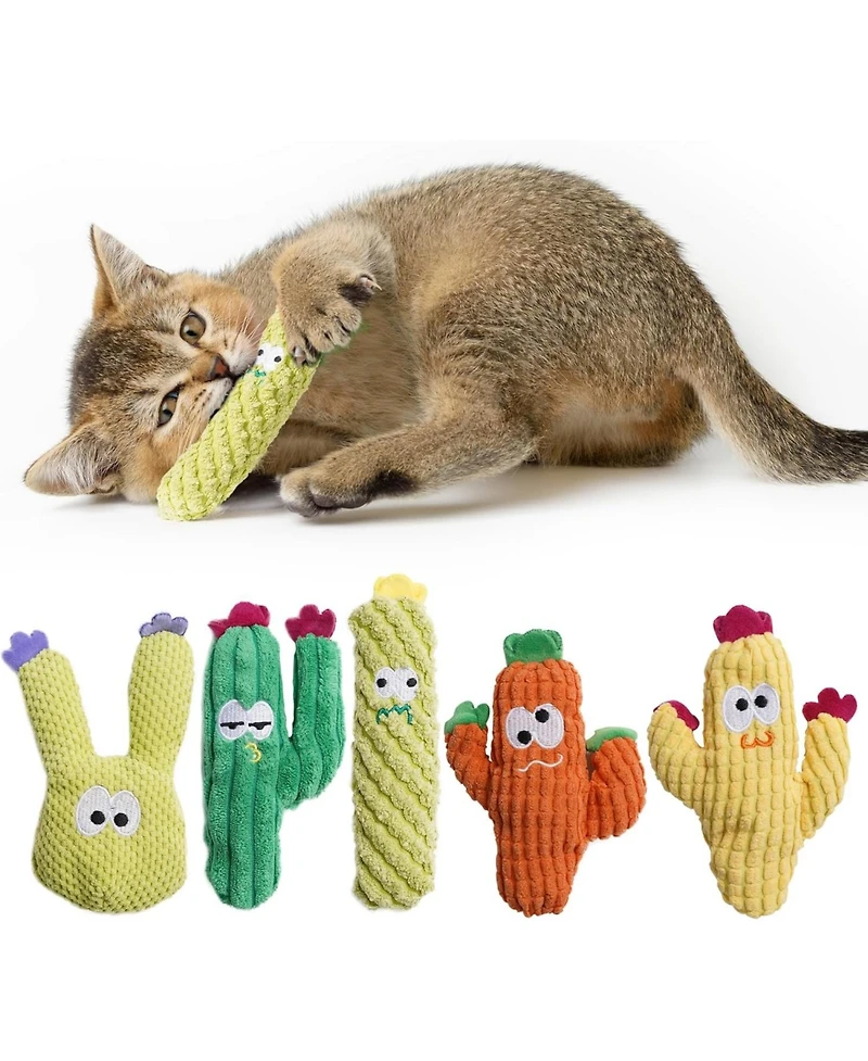 Pawsible 5 Pack Cactus Cat Toy Set, 100% Premium Cat Herb Filling, Natural Stimulation for Cats, Durable for Teething, Perfect Kitten Toy