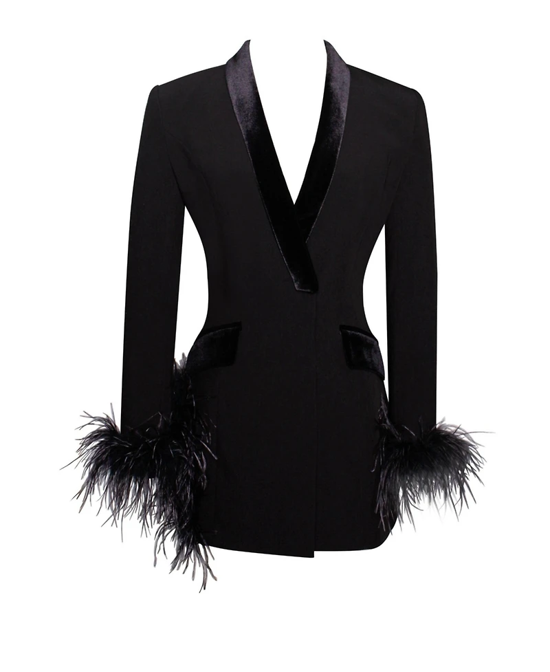 Miss Circle Women's Madeline Black Feather Trim Blazer Dress
