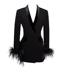 Miss Circle Women's Madeline Black Feather Trim Blazer Dress
