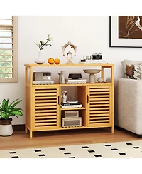Gymax Bamboo Bathroom Cabinet 2-Door Storage Organizer w/ Shelves for Living Room