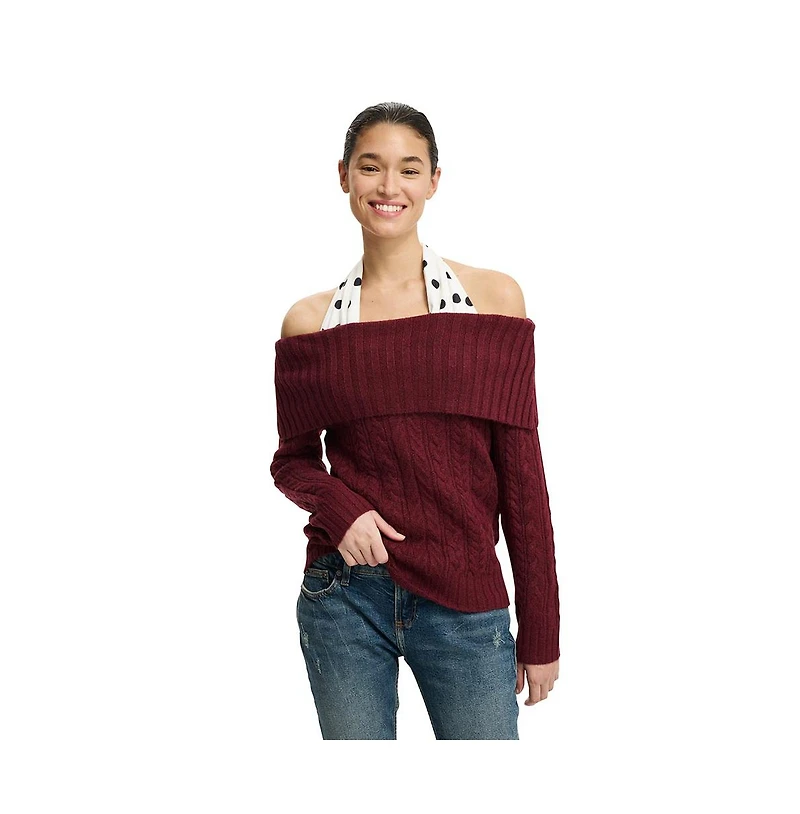 Cotton On Women's Fluffy Cable Off Shoulder Knit