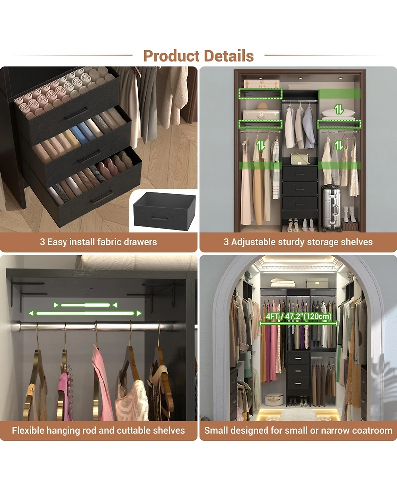Aheaplus 4FT Small Closet Organizer with Fabric Drawers