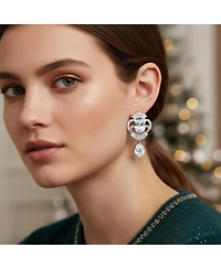 Bling Jewelry Art Deco Style Cz Teardrop Crown Baguette Dangle Drop Earrings Silver Plated Brass