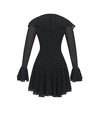 Miss Circle Women Omari Black Chiffon Polka Dot Ruffled Neckline Mini Dress