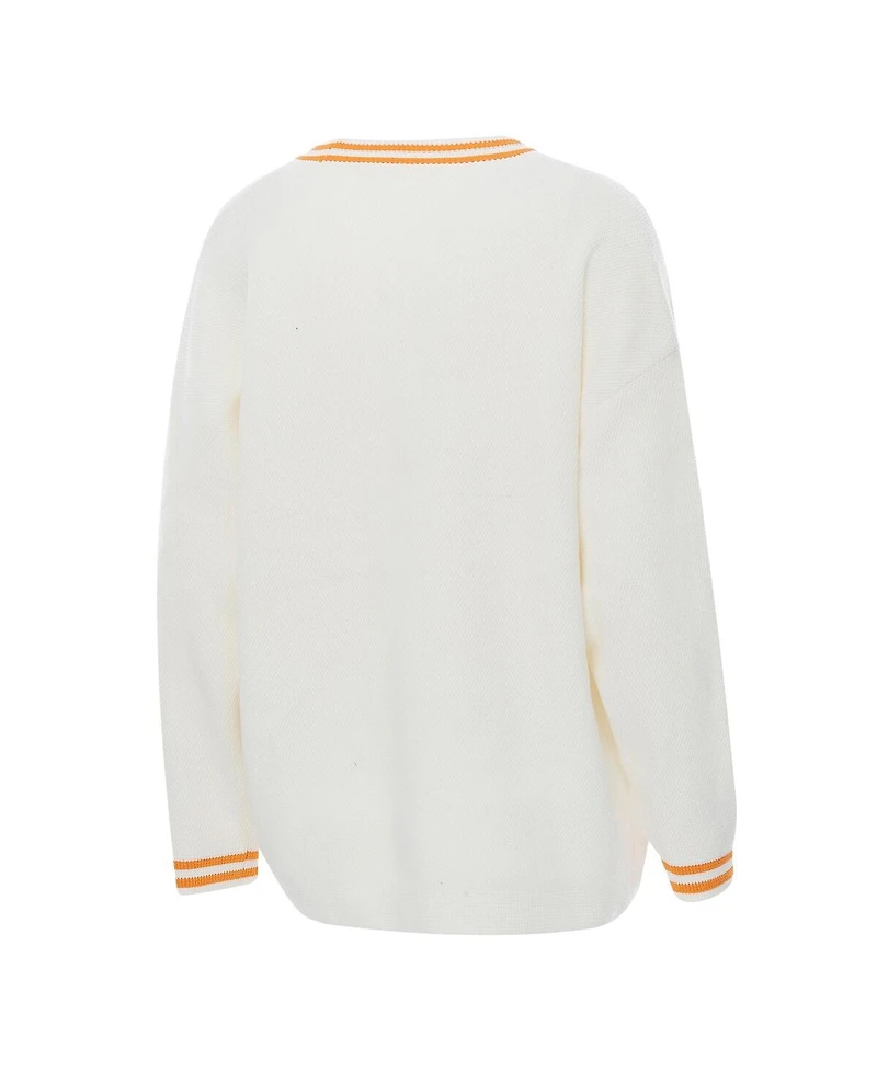 ZooZatz Women's Cream Tennessee Volunteers Striped Knit Button-Up Cardigan Sweater
