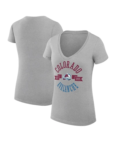 G-iii 4Her by Carl Banks Women's Heather Gray Colorado Avalanche Super-Slim Fit Lightweight City Graphic V-Neck T-Shirt