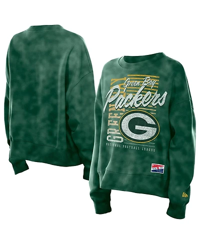 New Era Women's Green Bay Packers Oversized Throwback Mineral Wash Crew Neck Sweatshirt