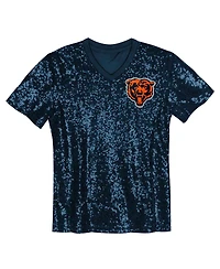Outerstuff Big Girls Navy Chicago Bears Wordmark Sequin V-Neck Top