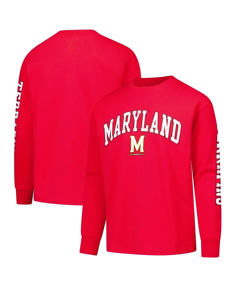 Champion Big Boys and Girls Red Maryland Terrapins Distressed Arch Over Logo Long Sleeve T-Shirt