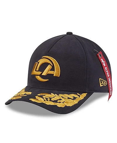 New Era x Alpha Industries Men's Black Los Angeles Rams A-Frame 9FORTY Adjustable Hat