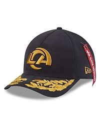 New Era x Alpha Industries Men's Black Los Angeles Rams A-Frame 9FORTY Adjustable Hat