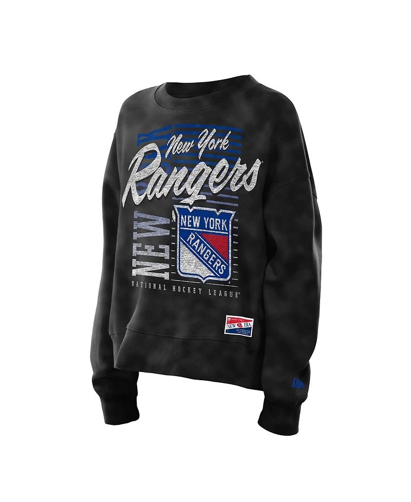 New Era Women's Black New York Rangers Oversized Throwback Mineral Wash Sweatshirt