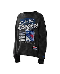 New Era Women's Black New York Rangers Oversized Throwback Mineral Wash Sweatshirt