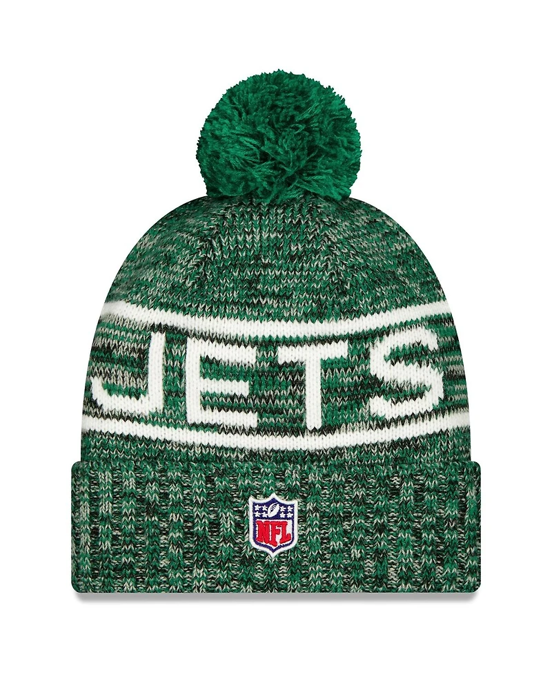 New Era Men's Green New York Jets 2025 Sideline Cold Weather Cuffed Pom with Knit Hat